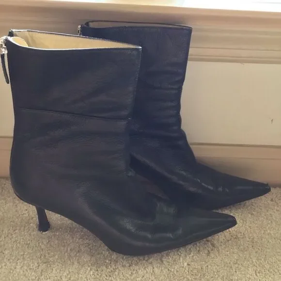 GUCCI Vintage Black Leather Ankle Heeled Boots - Picture 3 of 10